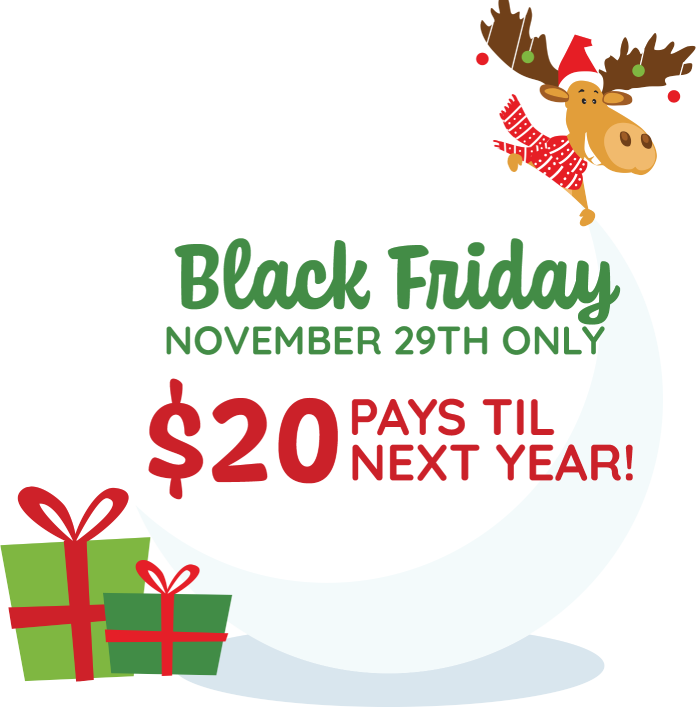 Black Friday November 29th only. $20 pays til next year!